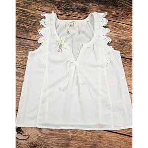 NWT $98 Max Studio Sleeveless Top Tank Crochet Tunic Style Women’s S White CUTE!